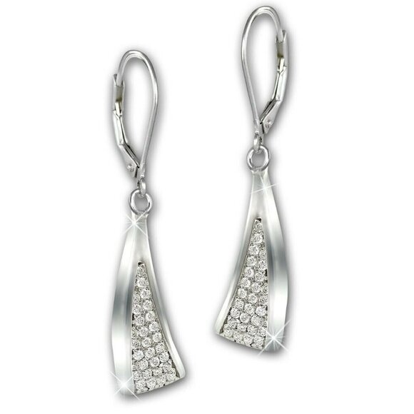 925 Sterling Silver Triangle Cubic Zirconia Dangling Earrings - Picture 1 of 3